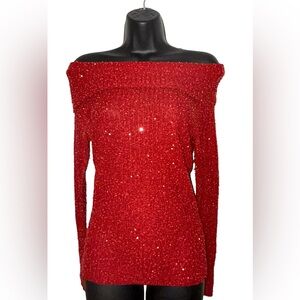 Moda International Red Off-the-Shoulder Sweater